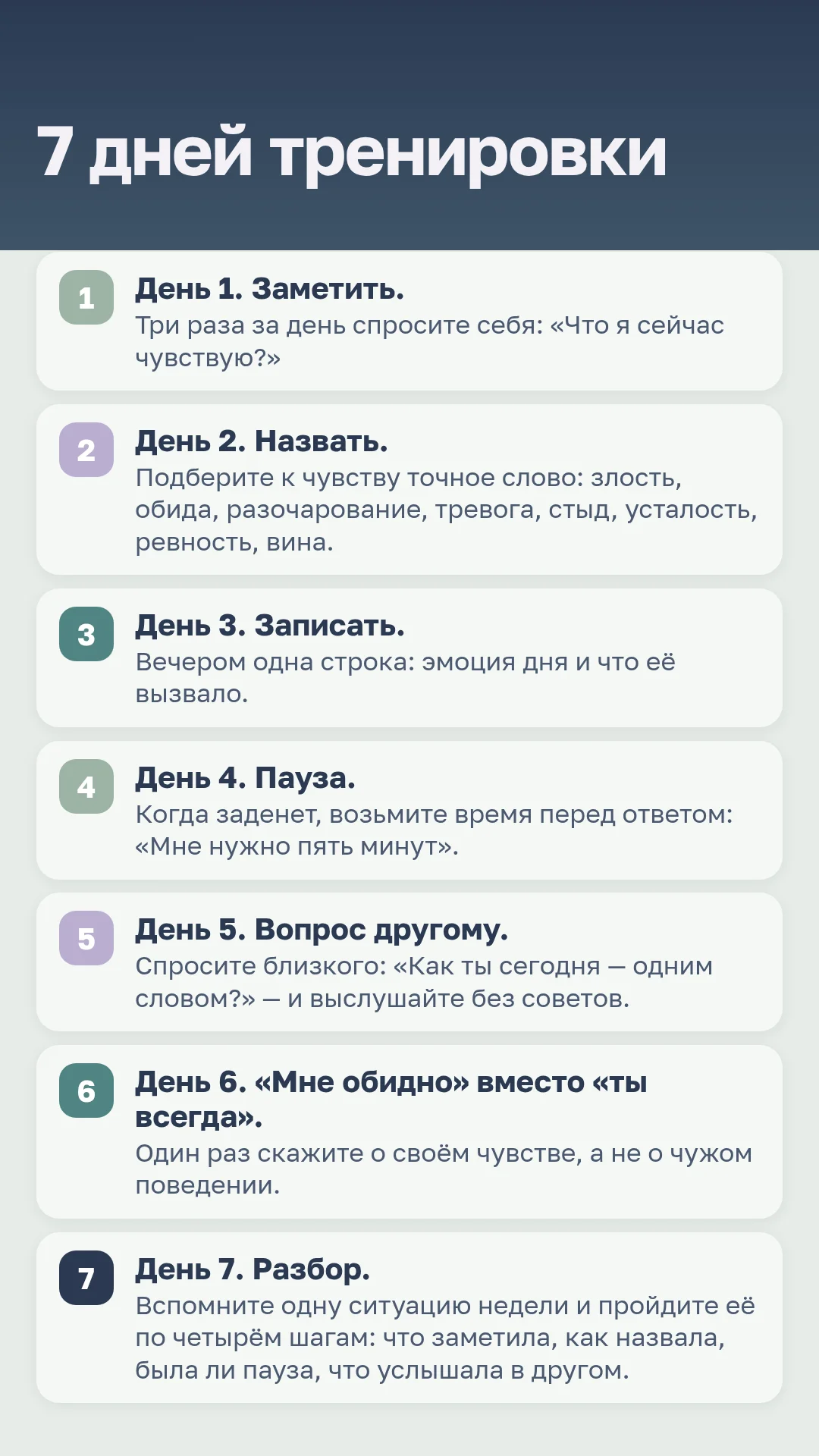 Эмоциональный интеллект: 7 дней тренировки по одному действию в день
